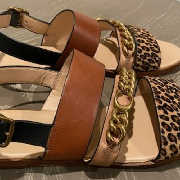 Coach Heather Leopard Print Calf Hair Leather Sandals G4777 Size 9B - Picture 7 of 9